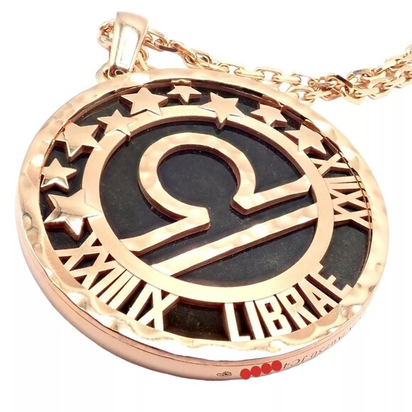 Van Cleef & Arpels Zodiaque18k Rose Gold Libra Pendant Obsidian Necklace Cert. - Picture 5 of 13